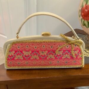 Embroidered Sequin Gold Bow Handmade Elegant Purse
